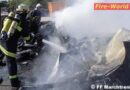 Oö: Feuer auf Marchtrenker Schrottplatz – 2 Pkws in Vollbrand