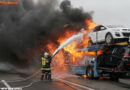 Nö: Autotransporter auf der A1 zwischen Haag und Oed in Flammen
