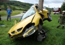 Nö: Pkw prallt bei Unfall gegen einen Strommasten