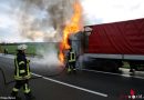 Deutschland: Brennende Sattelzugmaschine auf der A5 bei Alsfeld