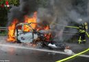 Deutschland: Pkw fällt bei Alsfeld Autobahn-Notrufsäule und geht in Flammen auf