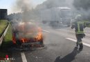 Deutschland: Auto auf der A5 bei Alsfeld in Flammen