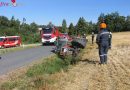 Nö: Traktor mit Grubber stürzt in den Straßengraben