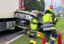 Ktn: Auto-Dachlage und verletzte Person bei Pkw-Lkw-Unfall in Villach