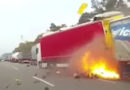 D: Lkw kracht gegen Stau-Lkw → Feuerball (Dashcam)