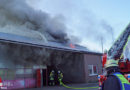 D: Gebäudebrand zerstört Hallenkomplex → niederländische Feuerwehr unterstützt in Kleve