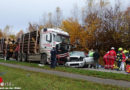 Oö: Pkw-Lkw-Kollision auf der B 38 in Haslach an der Mühl → Frau von Feuerwehr aus Auto gerettet