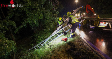 Auto auf regennasser Fahrbahn von der Straße abgekommen