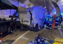 Ktn: Schwerer Auffahrunfall zwischen Autotransporter und Kleintransporter im Oswaldibergtunnel in Villach