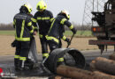 Oö: Holzlastenwagen-Anhänger gerät durch Reifenbrand in Neukirchen bei Lambach in Brand