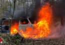 D: VW-Bus auf Waldweg in Stade in Vollbrand