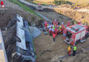 Nö: Schulbus kippt nach Kollision mit Pkw bei Rastenfeld von Brücke