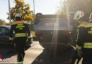 Oö: Dachlandung bei Kollision zweier Pkw nahe der Traunbrücke in Linz