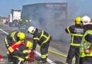 Nö: Feuer am Sattelauflieger nach Reifenbrand auf der Südautobahn bei Traiskirchen