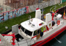 D: Löschboot bei Brand bei einem Recyclingbetrieb im Hafen von Dortmund im Einsatz