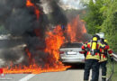 D: Auto auf A 61 bei Waldalgesheim in Vollbrand