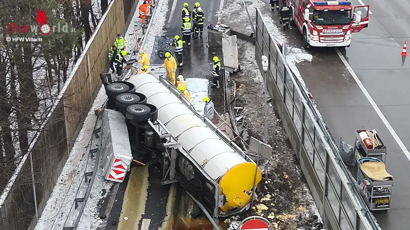 Ktn-Speise-l-Tankwagen-st-rzt-auf-A2-Parkplatz-Zufahrt-um-massiver-Produktaustritt