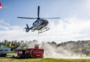 Oö: Waldbrandübung mit Hubschrauberunterstützung im Stationsbetrieb in Ranshofen / Braunau